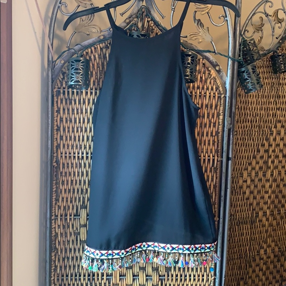 Black racer back tank with bottom beading